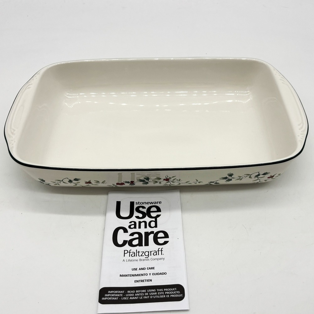 Vtg Pfaltzgraff Winterberry Lasagna Baker Rectangular White Green Holly Dish